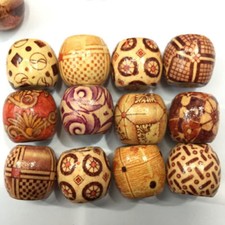9x10mm Mixed Tribal Pattern Wood Beads 100X Wooden Macrame Pony Dreadlock Bead