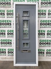 THIN NARROW FRONT DOORS GREY COMPOSITE MODERN LONG BAR HANDLE EXTERNAL WHITE