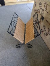Wicker Folding Magazine Newspaper Rack Black Brown Vintage Retro Cast Iron