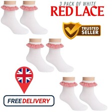 3/6/12 Pairs Girls Frilly Lace Socks Ankle Trim Top Kids School Uniform Socks