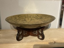 Oriental brass bowl wooden - oriental,