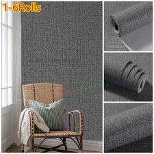 1-6X Thick Charcoal Grey Wallpaper Embossed Linen Effect Textured Wall Paper UK