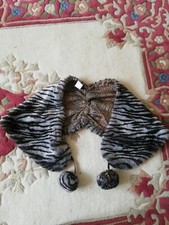 Dennis Basso Tiger Pattern Faux Fur  Shoulder Shrug New