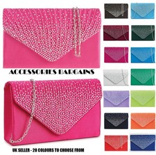 Women's Satin diamante Clutch Bag Evening Bridal Wedding Fashion Prom Handbag UK