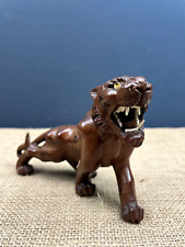 ANTIQUE ORIENTAL JAPANESE CHINESE WOODEN HAND CARVED TIGER INLAID TEETH & EYES