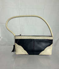 Suzy Smith Mini Handbag, Black Leather with Cream Stitch Detail, Single Handle