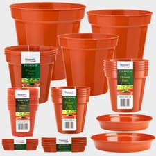 Plastic Plant Pots Hard Plastic Garden Flowers Plants Range of Saucers Colours