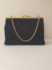 Vintage 1950s CF Reader (CFR Handbags) Black Fabric Evening Bag Gold Tone Clasp