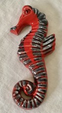 Mid Century Red Glazed Ceramic Sea Horse - Italy