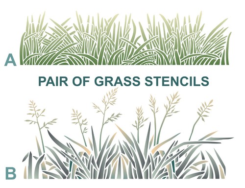 Grass stencil border pair - stencil,