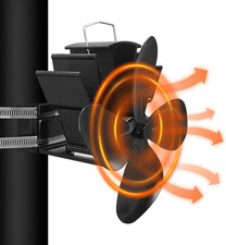 4-Blade Stove Fan - Flue Pipe Fan Heat Powered for Wood Burner & Fireplace, Sile