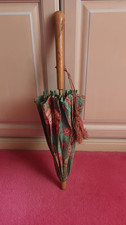 Antique Vintage Parasol with Beautiful Floral Cotton Fabric Canopy Early 1900's
