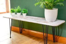 Distressed Slim Wooden Coffee / Side Table on Hairpin Legs in White