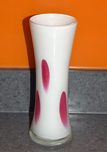 Pink white art glass vase - pink,