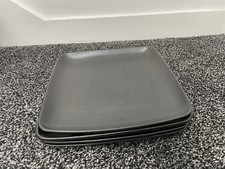 4 NEXT SQUARE BLACK `DIFFUSION` DINNER PLATES - 26.5 CM - VGC