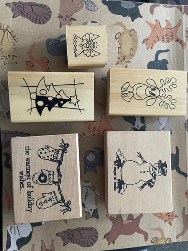 Wooden christmas stamps in - 5,