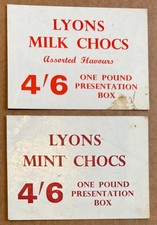 2 X LYONS Sweet Shop Display Cards MINT CHOCS MILK CHOCS ASSORTED FLAVOURS
