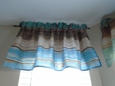 Farmhouse  Valance Curtains for Kitchen Windows Teal Turquoise beige brown.  New