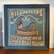 Vintage Willow Farm Free Range Hen Duck Eggs Wooden Sign Plaque - Superb