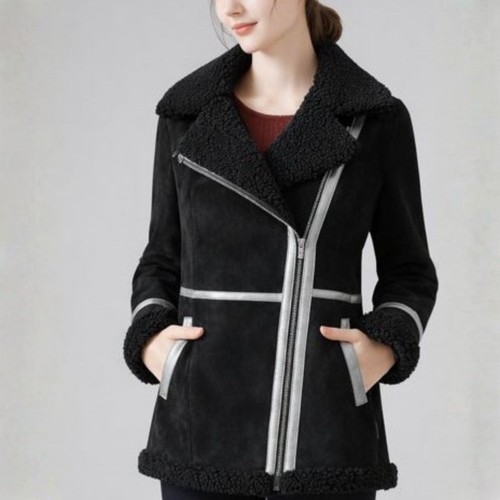 Womens black suede shearling - black,