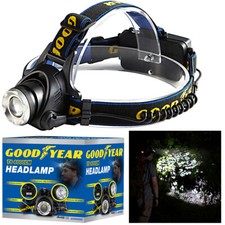 Goodyear Head Light Torch Lamp Headlamp Cree LED Rechargeable Flashlight 6000LM*