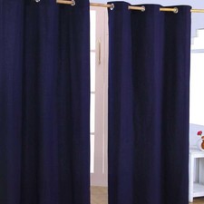 Navy Blue Eyelet Curtains Pair 54x72" Plain Heavy Ready Made Unlined