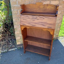 Vintage Handmade Arts & Crafts Style Oak Wood Student Bureau Desk 