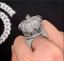 4CT Round Cut Simulated Diamond Pave King Crown Ring Men's 14K White Gold Plated