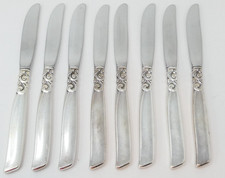 8 Tea Butter Dessert Knives Silver Plated Scroll Collar Set Of Eight 20cm