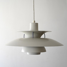 MidCentury PH 5 White Chandelier by Poul Henningsen, Vintage Scand Design, 60s