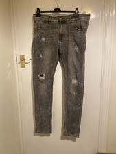 Zara Man Grey Distressed Denim Jeans-Slim Fit Size medium 36W, 26L