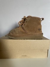 UGG Neumel Suede Brown Ankle Lace Up Boys Boots Size UK 7 EU 25