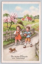 German Postcard Two Children