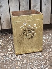 Vintage Brass Covered Wooden Coal/Kindling Storage Fireplace Box