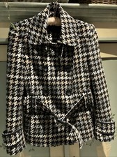 Zara Belted Jacket Hounds Tooth Size M 12 Pockets Collar Tailored Wool Mix Lined