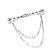 Mens Neck Tie Shirt Pin Tie 5.5 cm Bar Collar Clip Clasp With Chain