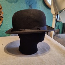 Original Dunn Co Vintage Black Bowler Hat 57cm / 58cm   7 1/8 VGC 1930s V