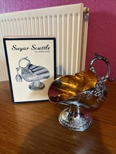 Vintage Silver Plated Sugar Scuttle With Spoon & Box Highlands Gold Washed Bowl