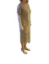 Halloween 1920s Flapper Costume L Shoes Wig Jewelry Gloves Used