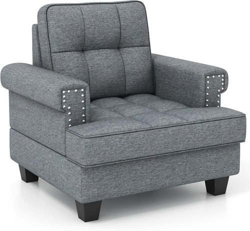 Grey tufted armchair - armchair, sofa