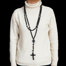 Ebony Black Wood Bead Fifteen 15 Decade Rosary Crucifix Madonna and Child Gift