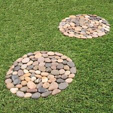 Round Pebble Stepping Stones Outdoor Garden Rock Pathway Slabs 33cm Set of 2