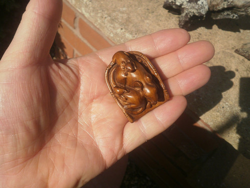Hand carved wood netsuke - carved, 3