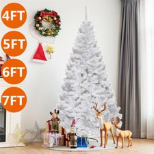 Christmas Tree with Lights 4ft 5ft 6ft 7ft Green White Snow Bushy Trees Decor UK