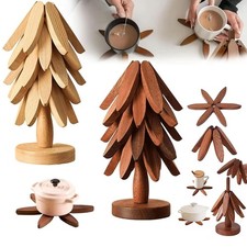 Natural Foldable Walnut Wooden Trivet Set - Tree-Shaped Trivets for Hot Dishes