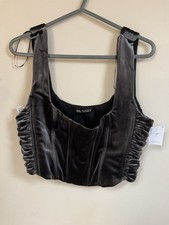 Zara Grey Velvet Cropped Black Boned Bodice Top Bustier Large New