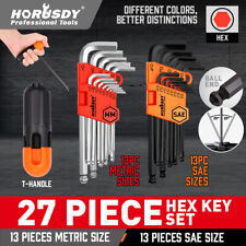 27PC Allen Wrench Hex Key Set Long Arm Ball End Metric & Imperial Alan Key Set