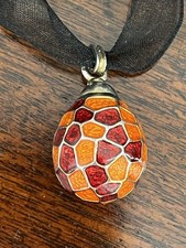 Vintage Vibe Faberge Egg Enamelled Cloisonné Red Orange Ribbon Choker Necklace