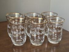 6 x VINTAGE 1950s set engraved sherry liqueur tot glasses gold bands stars 100ml