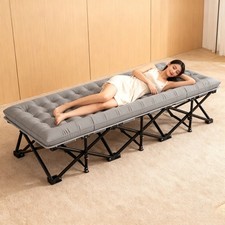 200x75cm Portable Camping Bed for Adult Sleeping Guest Bed Outdoor Cot w/ Mat